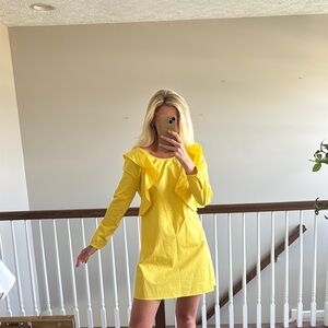 ASOS OPEN BACK Yellow Ruffle Long Sleeve Dress